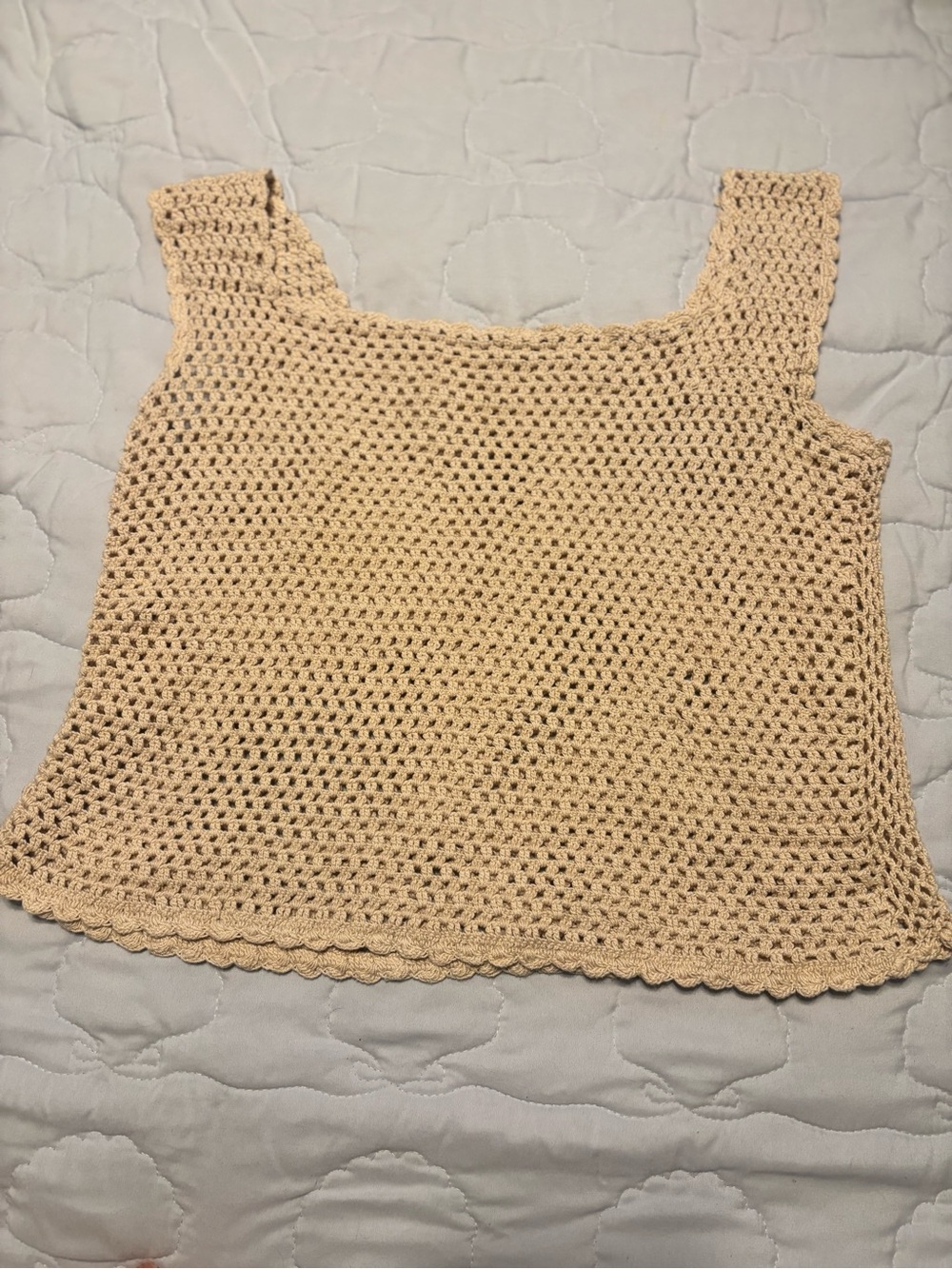 Crochet Square-Neck Tank Top in Beige